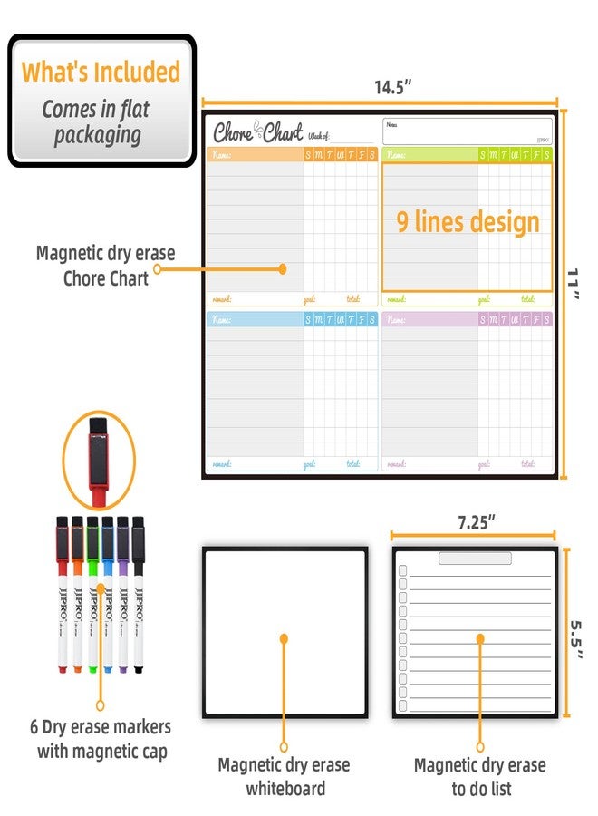 JJPRO Magnetic Dry Erase Chore Chart Set for Fridge-Used for Multiple Kids-One Chore Chart and Two Bonus Dry Erase Pad/Grocery Boards-Behavior Chart for Multiple Kids - Image 2